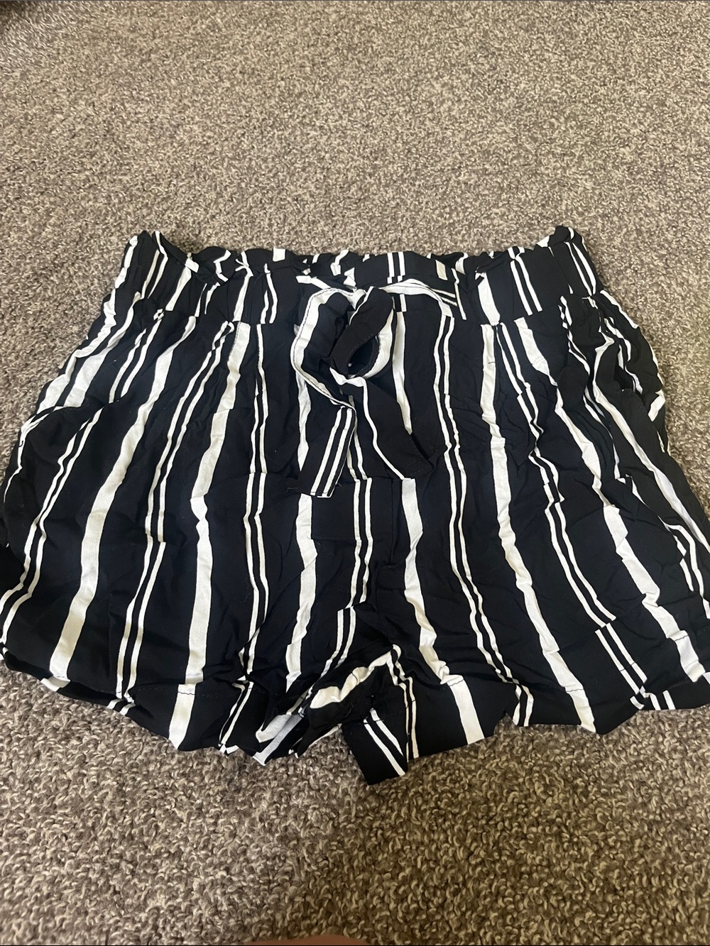 Ambiance Black and White Vertical Stripe High-Waist Shorts
